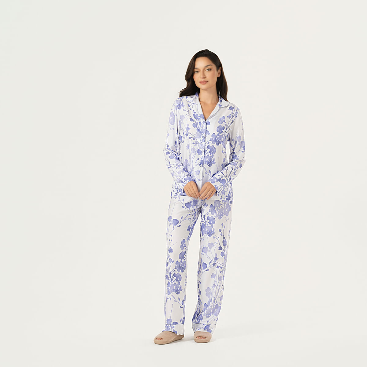 08 04 0026 Pijama Longo Lavinia Branco Lilas 004